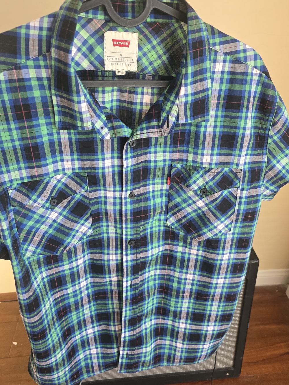 Vintage Levi's Green and Blue Plaid Short-Sleeve Button-Down Shirt